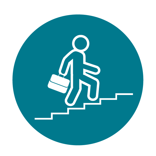 Person with briefcase going up stairs