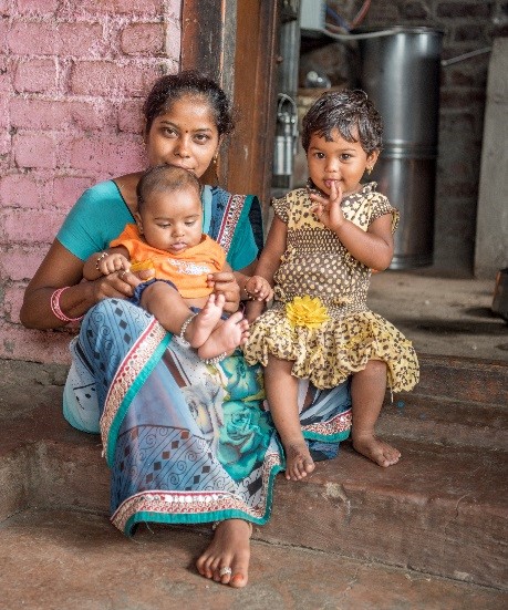 Mother and children in India