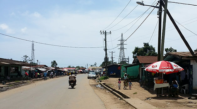 Liberian street scene with electric wires
